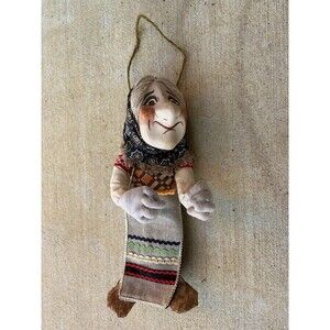 Vintage USSR Russian Baba Yaga Kitchen Witch Hanging Jointed Cloth Doll 12" High